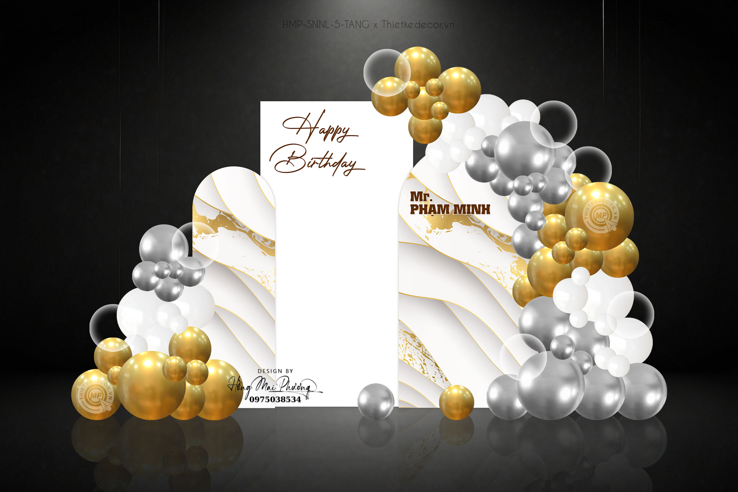 Backdrop sinh nhật người lớn- sinh nhật sếp tone vàng luxury